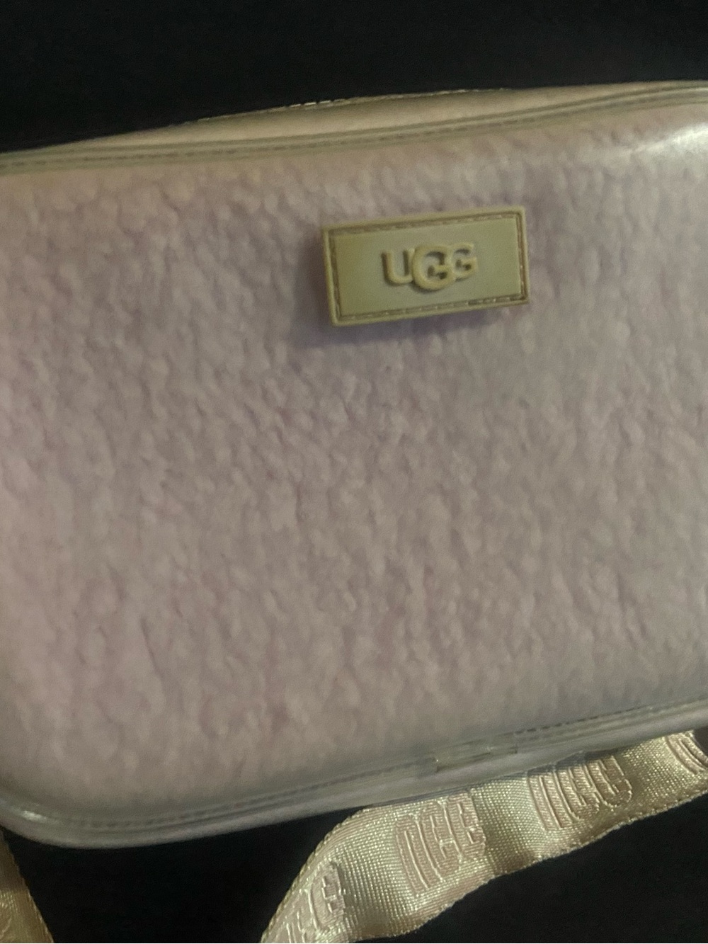 UGG Light Pink Faux Shearling Phone Crossbody Case with Branded Strap